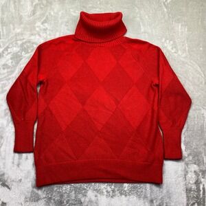 Banana Republic Red Argyle Turtleneck Sweater Size‎ M Boho Preppy Cottagecore
